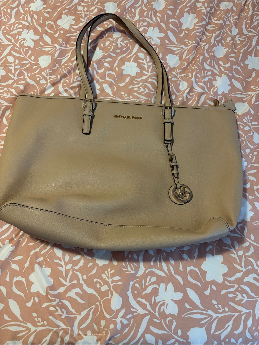 Michael Kors Taupe Leather Tote with Signature Charm